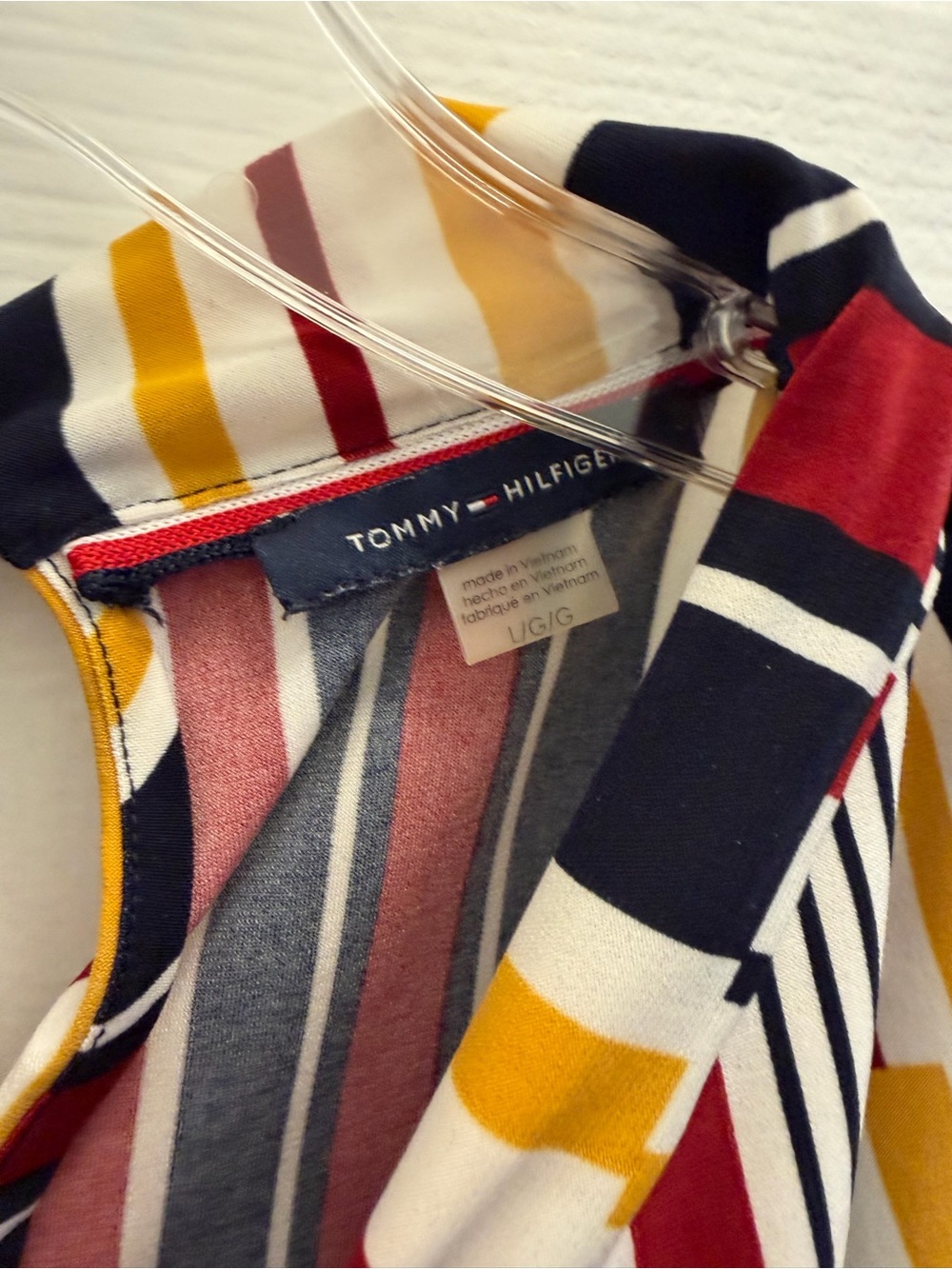 Tommy Hilfinger Striped Sleeveless Tie-Neck Top in Navy, Red & Mustard - Picture 4 of 4